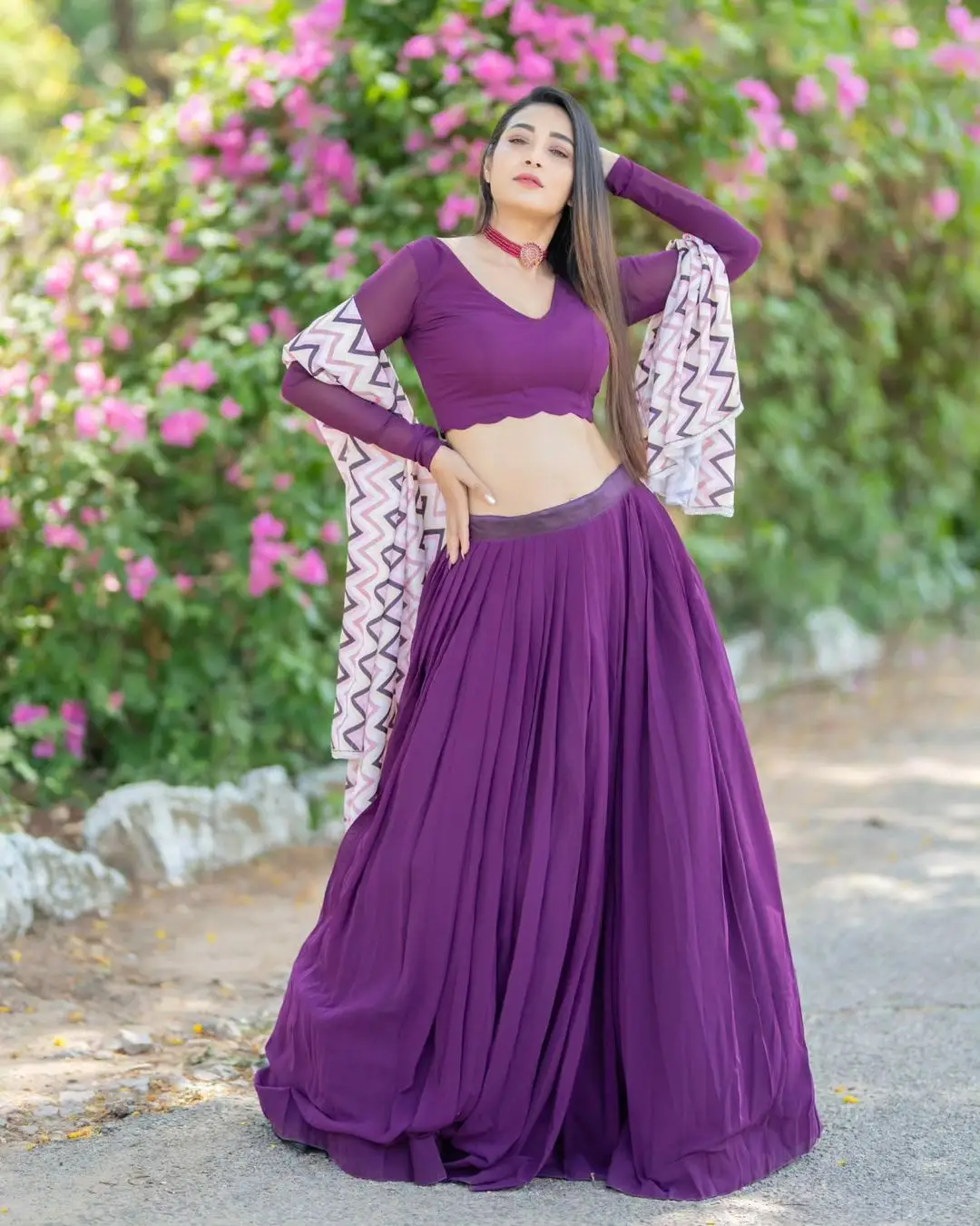 ETV Actress Bhanu Sri in Beautiful Violet Lehenga Choli